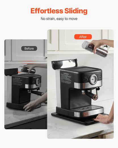 Apparatglidare, liten 14 x 9,5 tum, rullande glidbricka med tysta gummihjul och ihåligt handtag, lätt att rengöra, rullande bricka för kaffebryggare, köksbänkskiva, svart