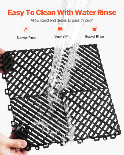 Sammankopplande dräneringsmatta, 30 x 30 cm modulär sammankopplande kudde, 50 st. skarvmattor för dränering, halkfria svarta PP-dräneringsgolvplattor och duschmatta, för garage, trädgård, kök och utomhusbruk