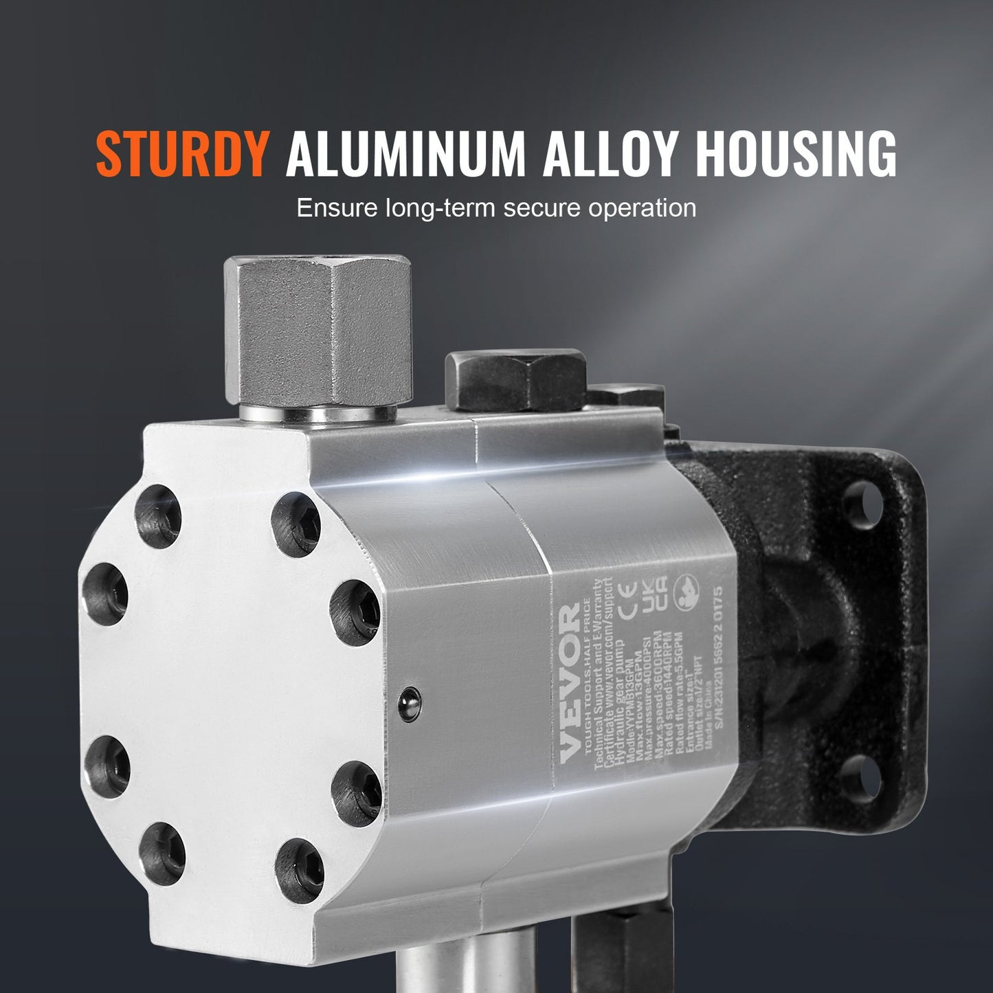 Hydraulisk vedklyvspump, 13GPM, 2-stegs 3000PSI vedklyvspump, 1'' inlopp 1/2'' NPT-utlopp 3600 RPM hydraulisk kugghjulspump i aluminium, för liten motormontering av vedklyvar snöplog