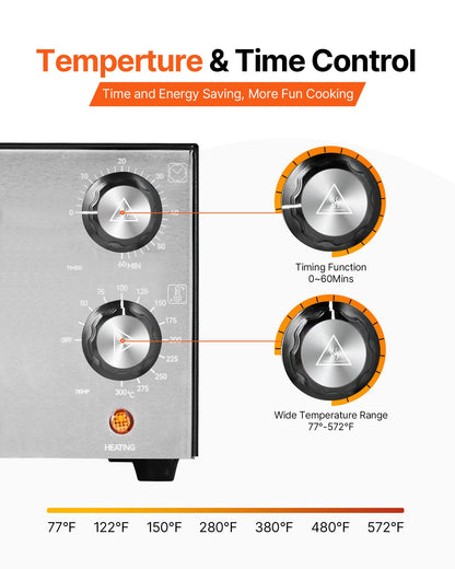Elektrisk pizzaugn, 30 cm bänkskiva, maxtemperatur 190°C, 1450 W inomhuspizzamaskin med timer och temperaturkontroll, pizzakokare med dubbla värmerör, smulform, för matsal och hemmakök