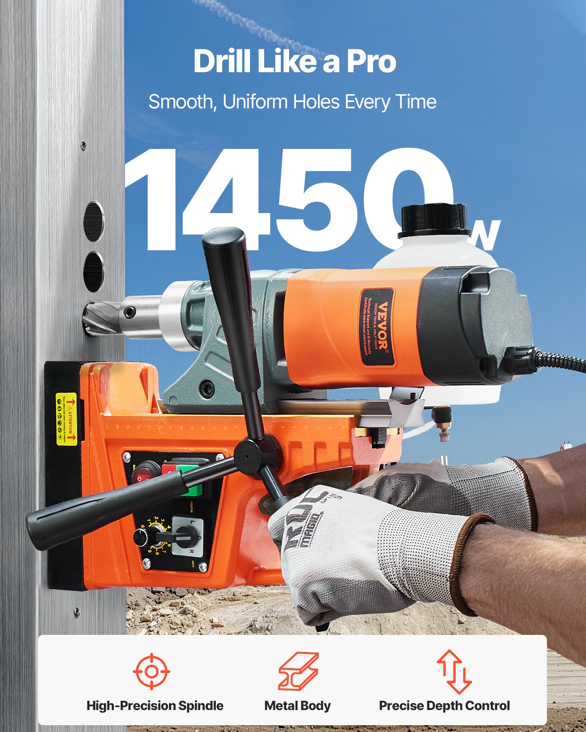 Magnetborrmaskin, 1450W motor, 2 tums borrdiameter, 2878 lbf bärbar elektrisk magnetborrpress, med 6 kärnborrar, variabel hastighet, borrmaskin för metallytor, heminredningsindustrin