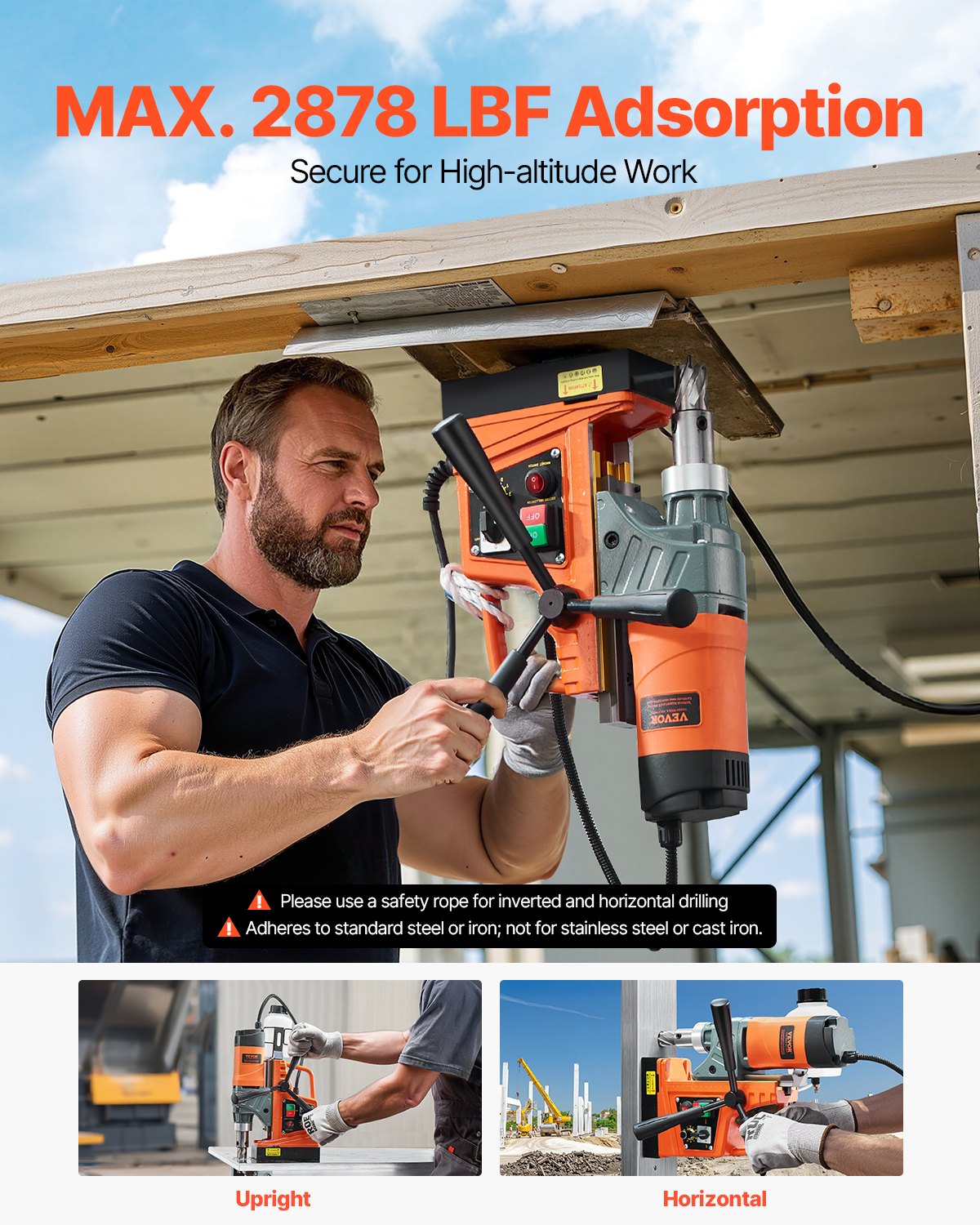 Magnetborrmaskin, 1450W motor, 2 tums borrdiameter, 2878 lbf bärbar elektrisk magnetborrpress, med 6 kärnborrar, variabel hastighet, borrmaskin för metallytor, heminredningsindustrin