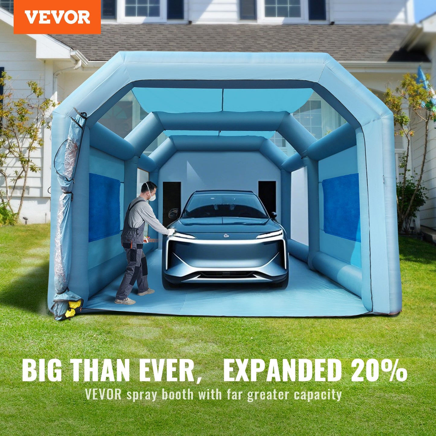 Uppblåsbar sprutbox för billackering 792 cm x 457 cm x 335 cm filtersystem 2 blåsmaskiner