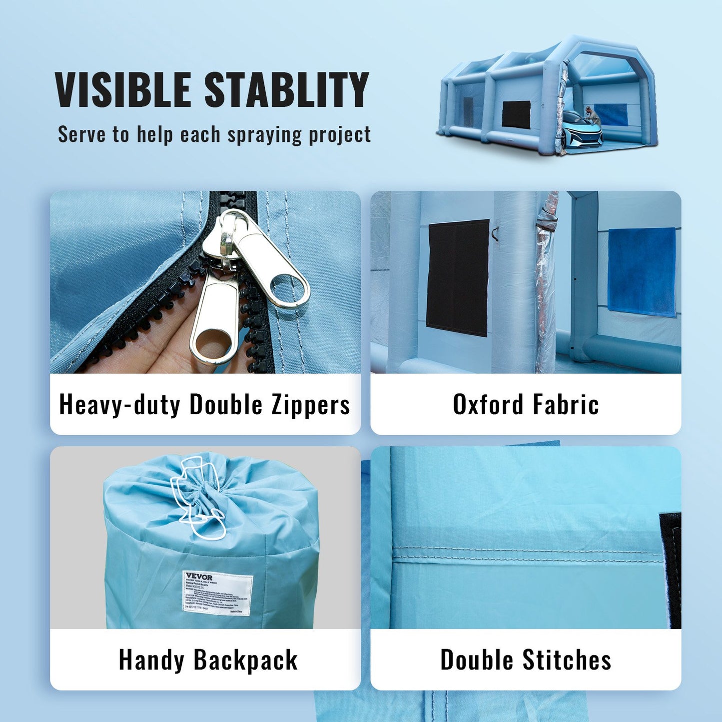 Uppblåsbar sprutbox för billackering 10 x 6 x 4 m filtersystem 2 blåsmaskiner