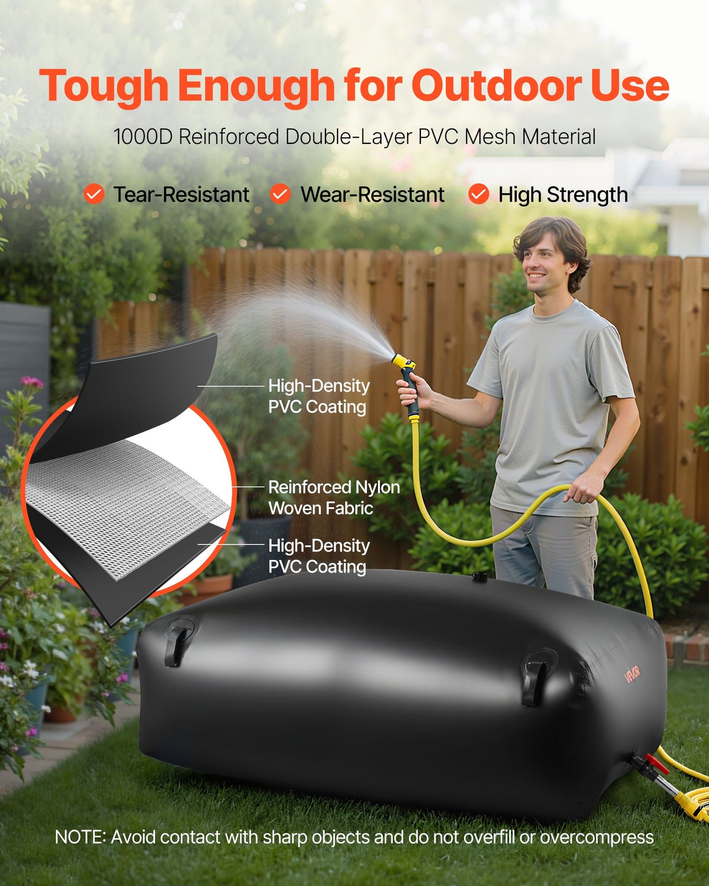 Vattentank med stor kapacitet på 540 liter, bärbar och hopfällbar mjukvattenbehållare, läckagesäker och rivtålig PVC-nödvattentank för husbil och utomhusbruk