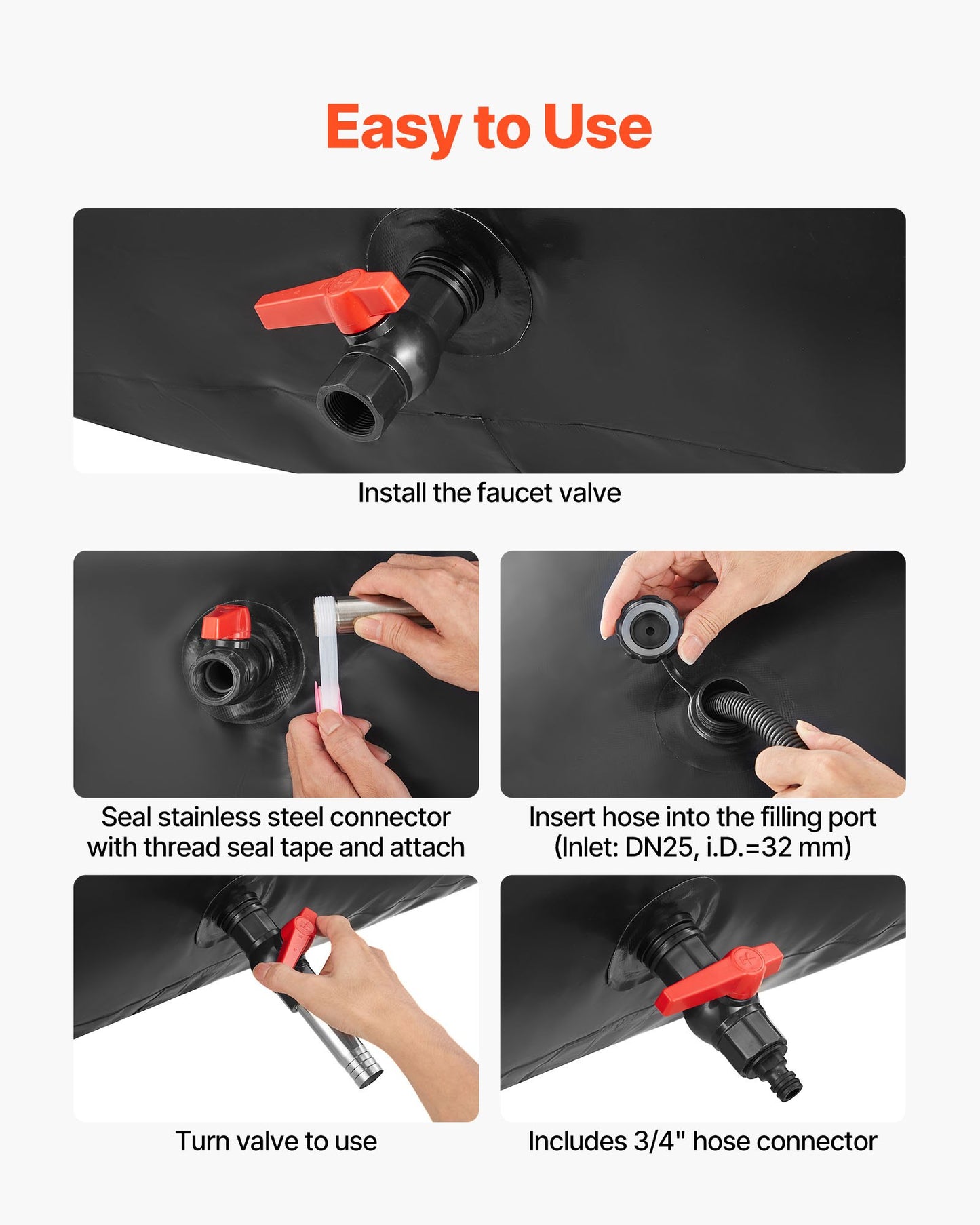 Vattentank med stor kapacitet på 540 liter, bärbar och hopfällbar mjukvattenbehållare, läckagesäker och rivtålig PVC-nödvattentank för husbil och utomhusbruk