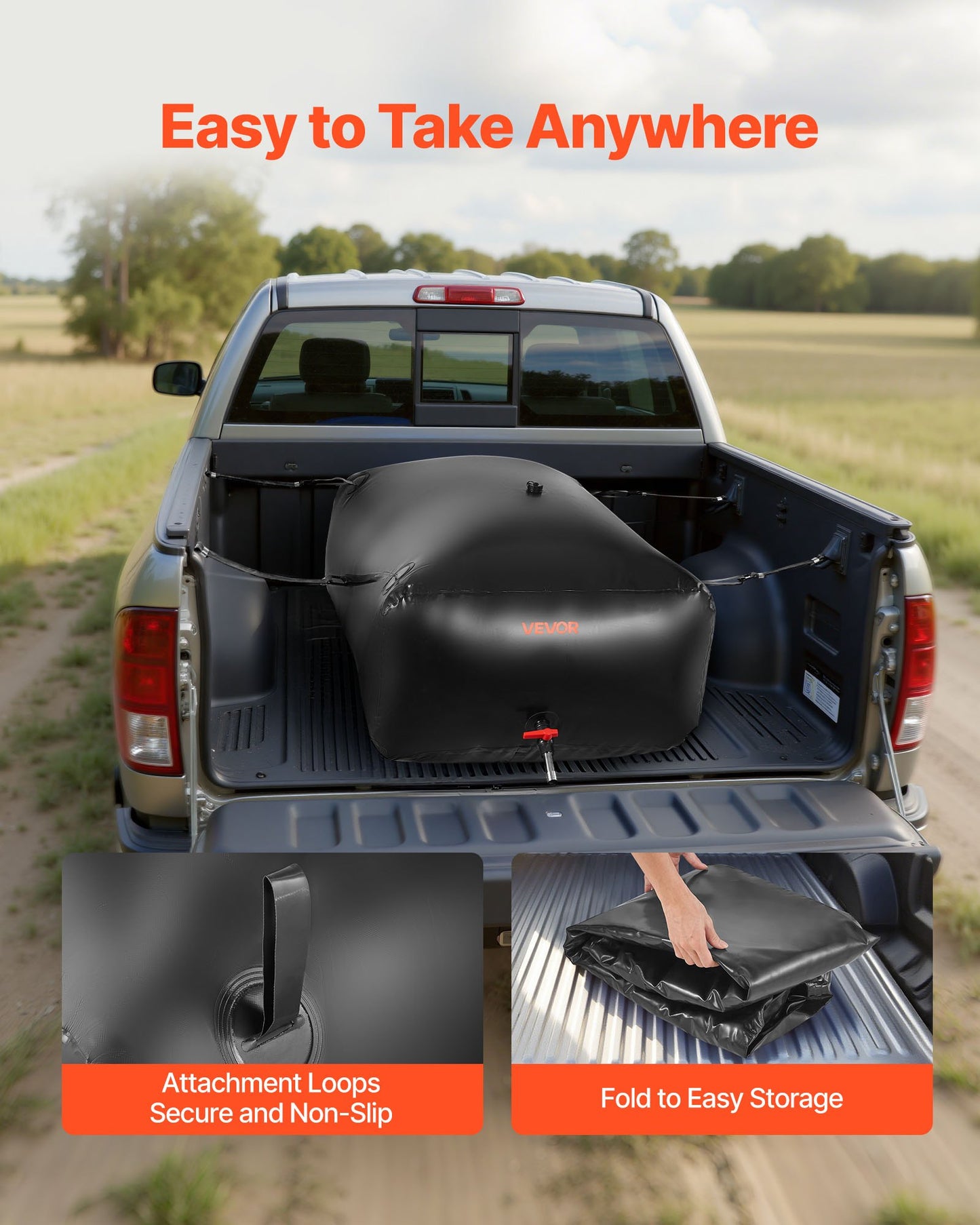 Vattentank med stor kapacitet på 540 liter, bärbar och hopfällbar mjukvattenbehållare, läckagesäker och rivtålig PVC-nödvattentank för husbil och utomhusbruk