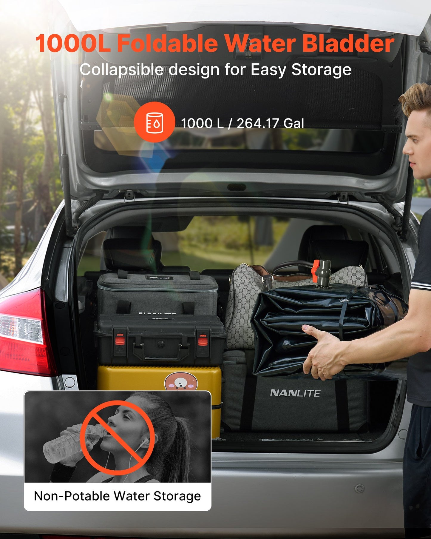 Vattenlagringsblåsa, 1000L vattenlagringsbehållare, 1000D PVC stor kapacitet mjuk påseblåsa, hopfällbar och bärbar för trädgårdsbevattning, camping, husbil, nödanvändning - svart