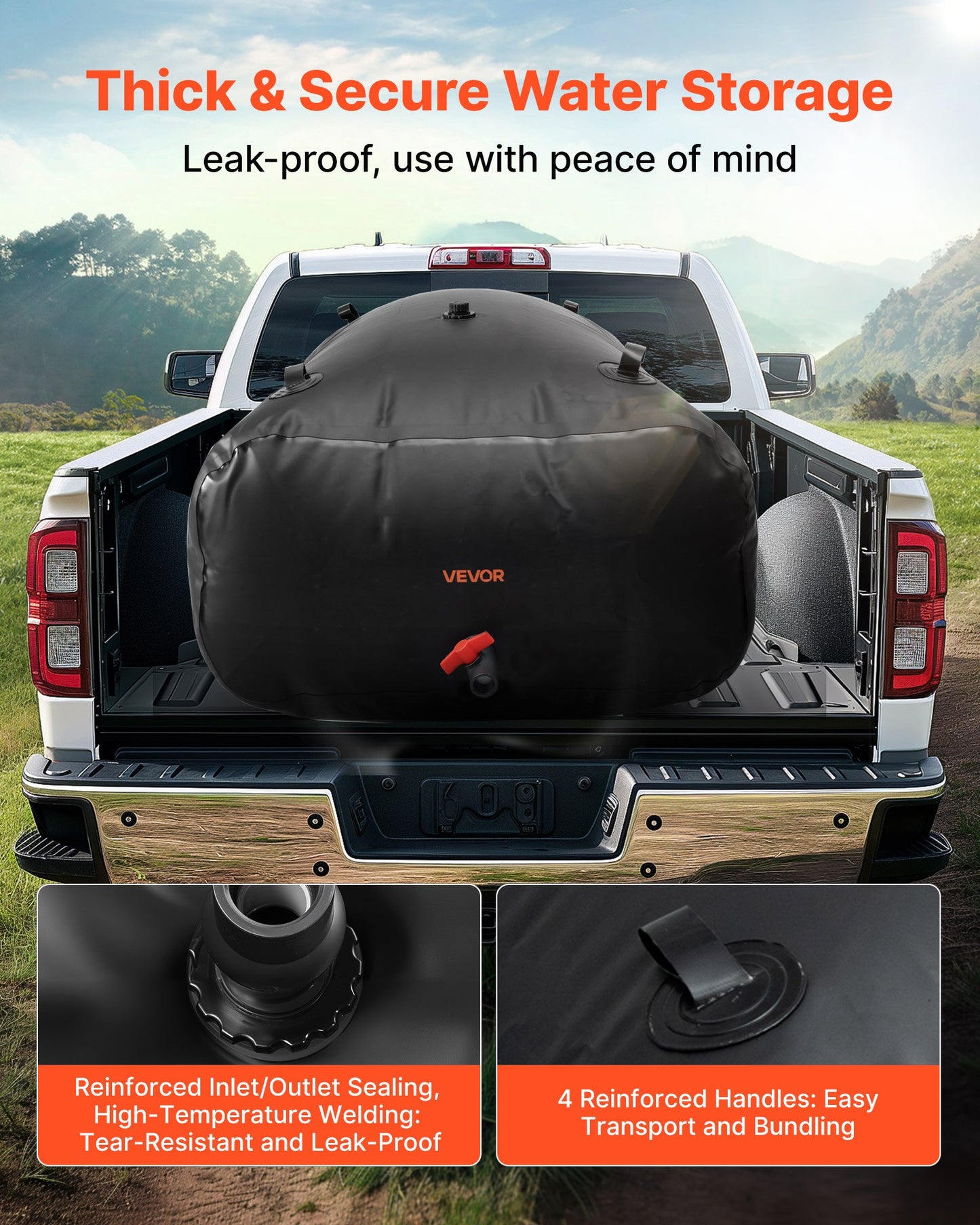 Vattenlagringsblåsa, 1000L vattenlagringsbehållare, 1000D PVC stor kapacitet mjuk påseblåsa, hopfällbar och bärbar för trädgårdsbevattning, camping, husbil, nödanvändning - svart