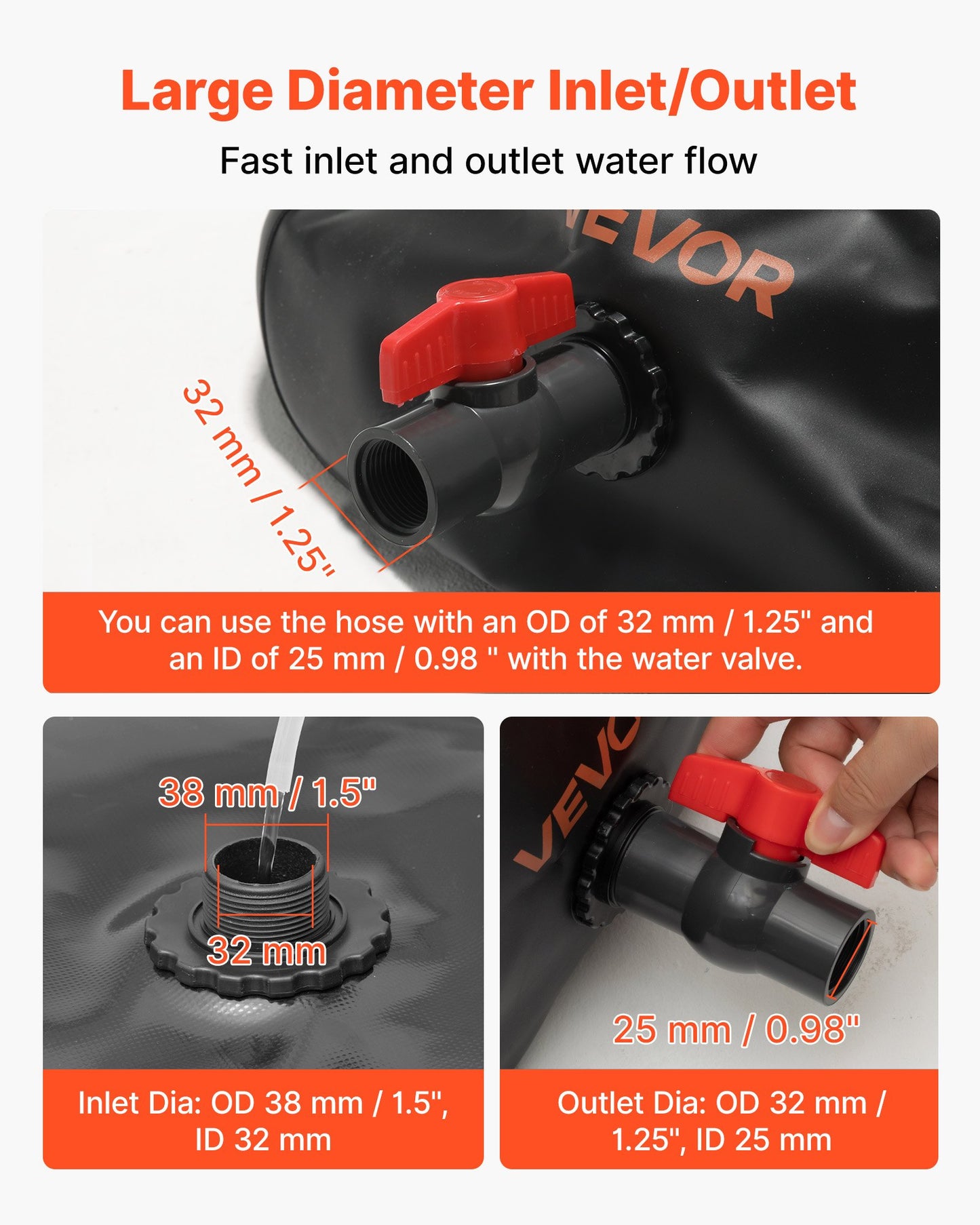 Vattenlagringsblåsa, 1000L vattenlagringsbehållare, 1000D PVC stor kapacitet mjuk påseblåsa, hopfällbar och bärbar för trädgårdsbevattning, camping, husbil, nödanvändning - svart