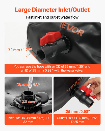 Vattenlagringsblåsa, 113L vattenlagringsbehållare, 1000D PVC förtjockad mjuk påseblåsa, hopfällbar och bärbar för trädgårdsbevattning, camping, husbilar, nödanvändning - svart