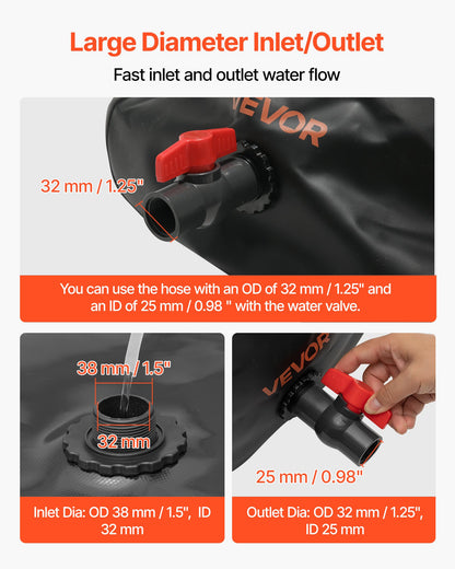 Vattenlagringsblåsa, 240L vattenlagringsbehållare, 1000D PVC stor kapacitet mjuk påseblåsa, hopfällbar och bärbar för trädgårdsbevattning, camping, husbilar, nödanvändning - svart