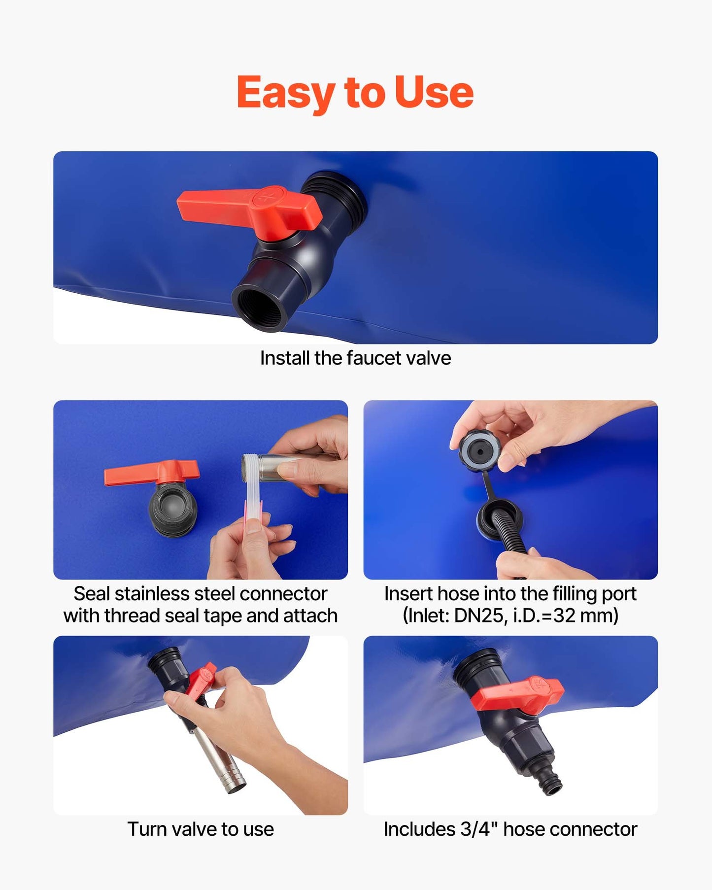 Vattentank med stor kapacitet på 113 liter, bärbar och hopfällbar mjukvattenbehållare, läckagesäker och rivtålig PVC-nödtank för husbil och utomhusbruk