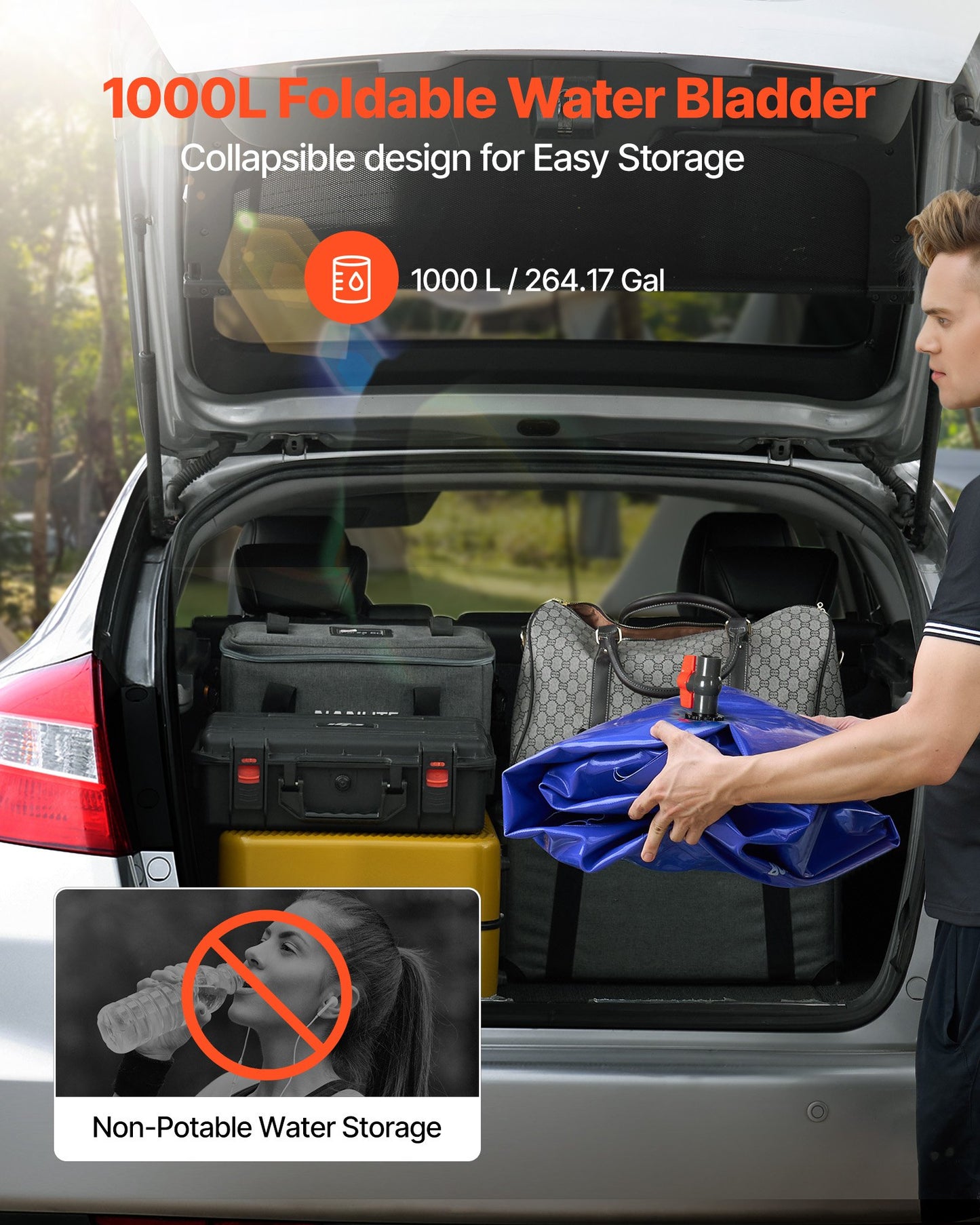 Vattenlagringsblåsa, 1000L vattenlagringsbehållare, 1000D PVC extra stor kapacitet mjuk påseblåsa, hopfällbar och bärbar för trädgårdsbevattning, camping, husbil, brandskydd