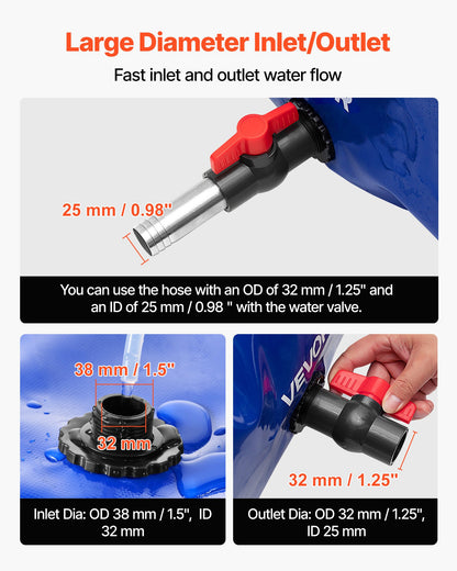 Vattenlagringsblåsa, 1000L vattenlagringsbehållare, 1000D PVC extra stor kapacitet mjuk påseblåsa, hopfällbar och bärbar för trädgårdsbevattning, camping, husbil, brandskydd