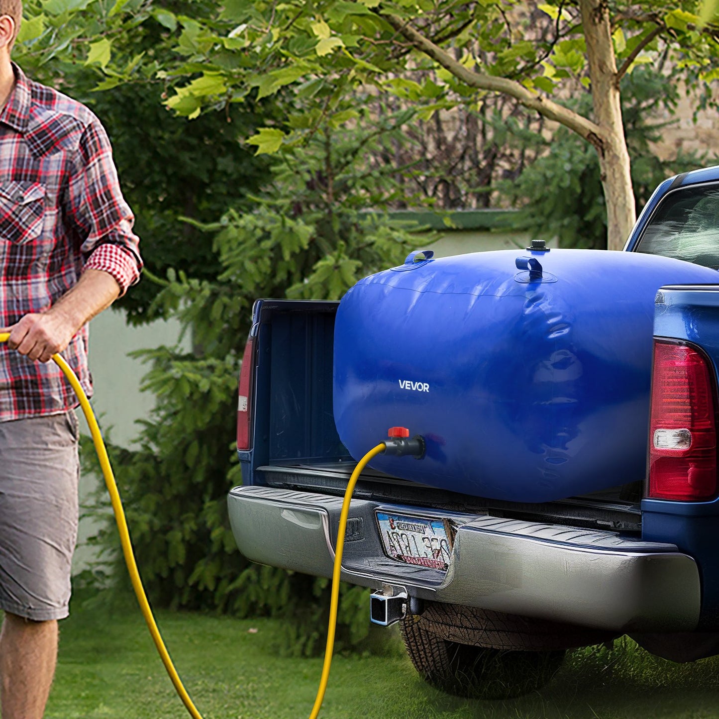 Vattenlagringsblåsa, 400L vattenlagringsbehållare, 1000D PVC stor kapacitet mjuk påseblåsa, hopfällbar och bärbar för trädgårdsbevattning, camping, husbil, brandskydd - Blå