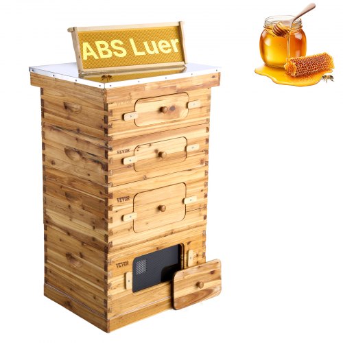 Bee Hive 40-rams bikupor startpaket, bivaxbelagt granträ, 2 djupa + 2 medelstora bikupor Langstroth bikupesats, transparenta akrylfönster med fundament för nybörjare och professionella biodlare