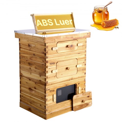 Bee Hive 30-rams bikupor startpaket, bivaxbelagt granträ, 2 djupa + 1 medelstora bikupor Langstroth bikupesats, transparenta akrylfönster med fundament för nybörjare, professionella biodlare