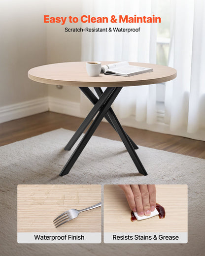 5-delat matbordsset, platsbesparande runt köksbord med 4 stoppade orange stolar, PU-läderdynor, modernt träfärgat skrivbord med justerbara fotstöd för matsal, små utrymmen