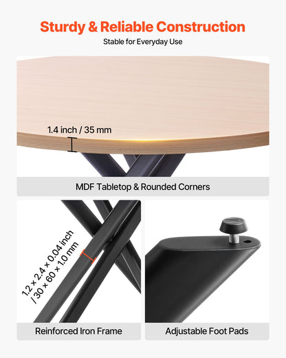 5-delat matbordsset, platsbesparande runt köksbord med 4 stoppade orange stolar, PU-läderdynor, modernt träfärgat skrivbord med justerbara fotstöd för matsal, små utrymmen