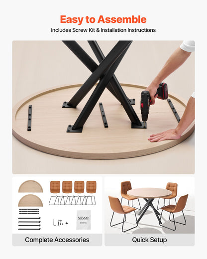 5-delat matbordsset, platsbesparande runt köksbord med 4 stoppade orange stolar, PU-läderdynor, modernt träfärgat skrivbord med justerbara fotstöd för matsal, små utrymmen
