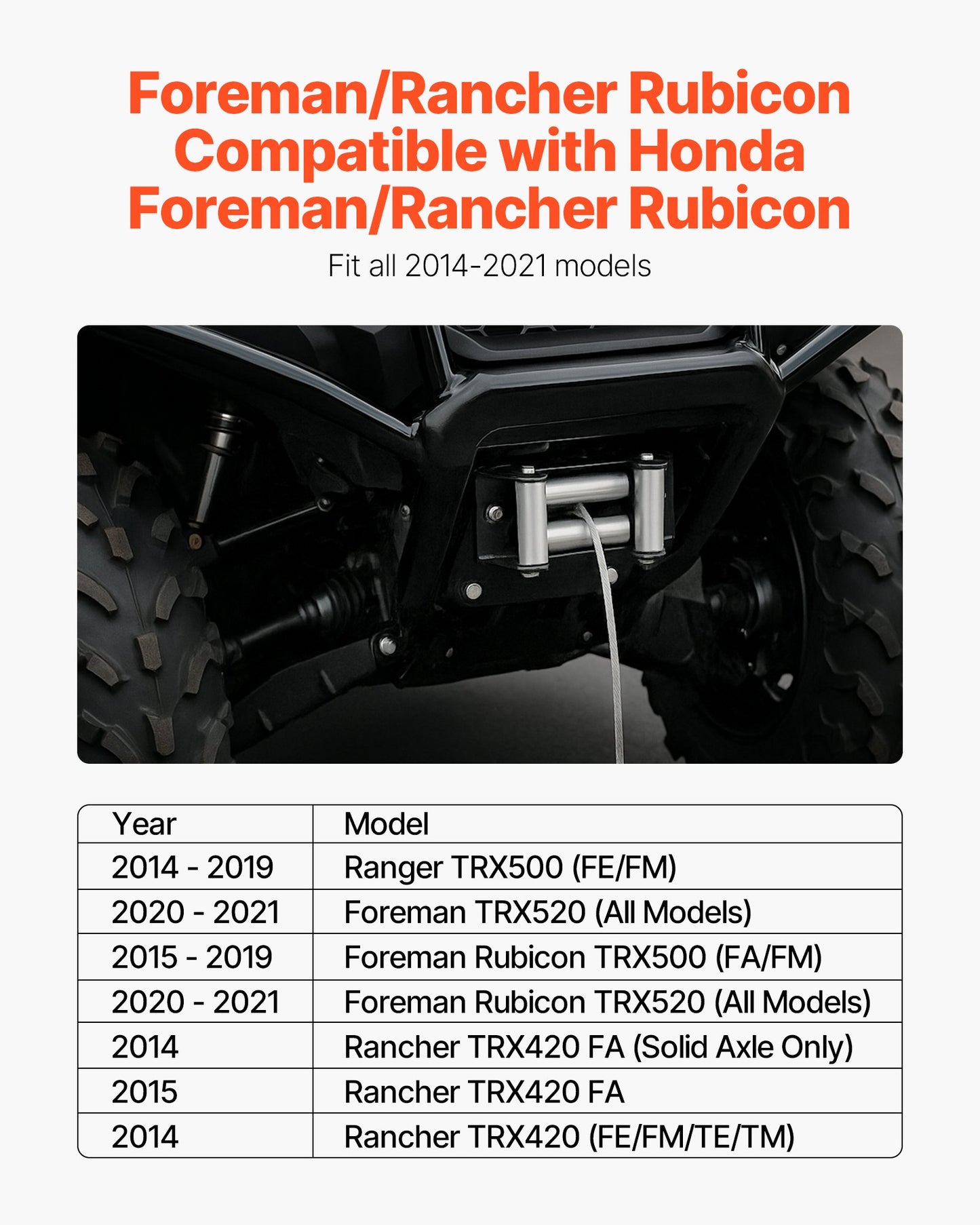 Vinschfäste, vinschkapacitet 907–1633 kg, vinschfäste för dragkrok för utvalda Honda Foreman- och Rancher Rubicon-modeller (2014–2021), design med 2 monteringshål, pulverlackerat stål, svart