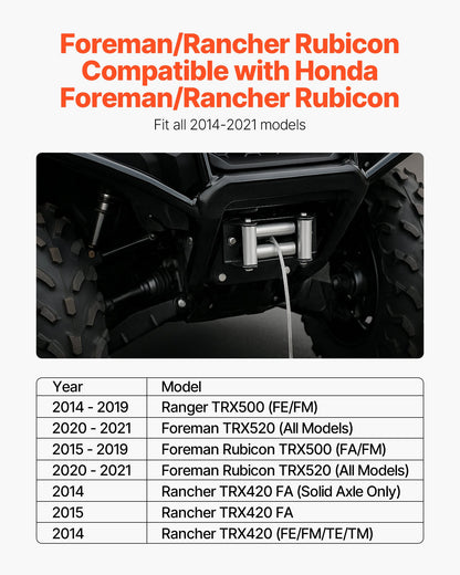 Vinschfäste, vinschkapacitet 907–1633 kg, vinschfäste för dragkrok för utvalda Honda Foreman- och Rancher Rubicon-modeller (2014–2021), design med 2 monteringshål, pulverlackerat stål, svart