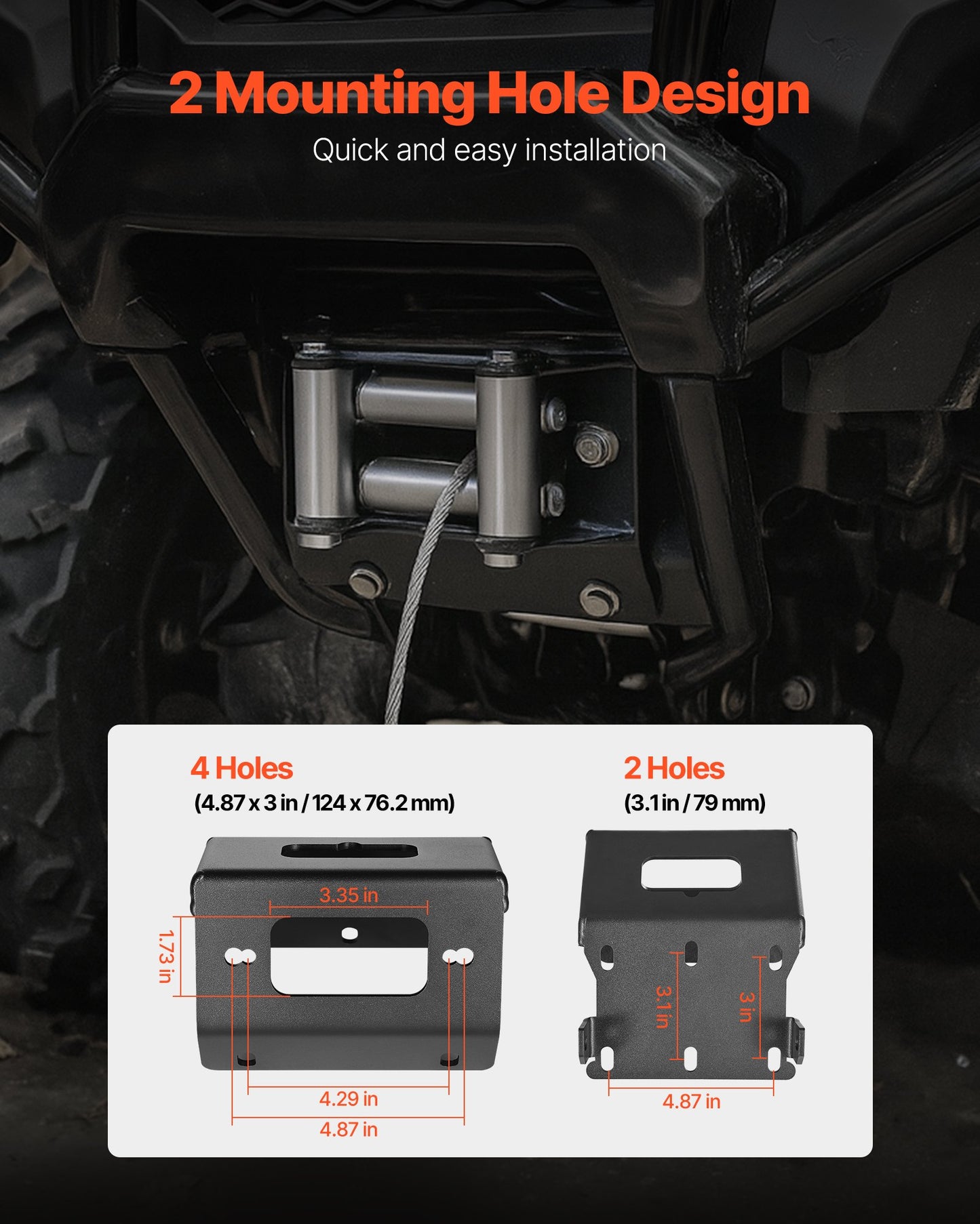 Vinschfäste, vinschkapacitet 907–1633 kg, vinschfäste för dragkrok för utvalda Honda Foreman- och Rancher Rubicon-modeller (2014–2021), design med 2 monteringshål, pulverlackerat stål, svart