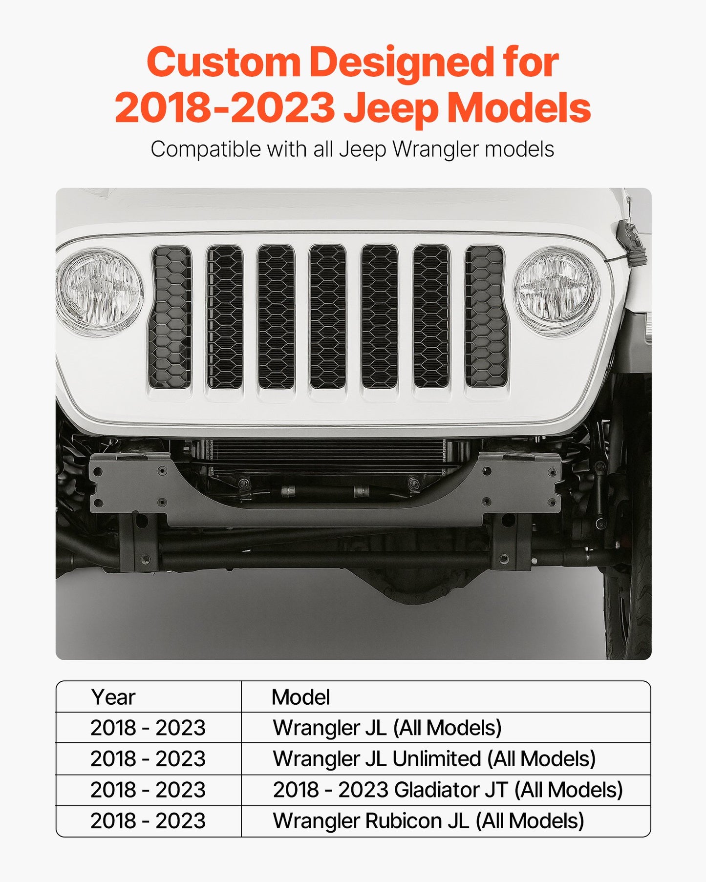 Vinschfäste, vinschkapacitet på 5443 kg, vinschfäste för dragkrok för utvalda Jeep Wrangler JL/JLU och Gladiator JT-modeller (2018-2023), design med 2 monteringshål, pulverlackerat stål, svart