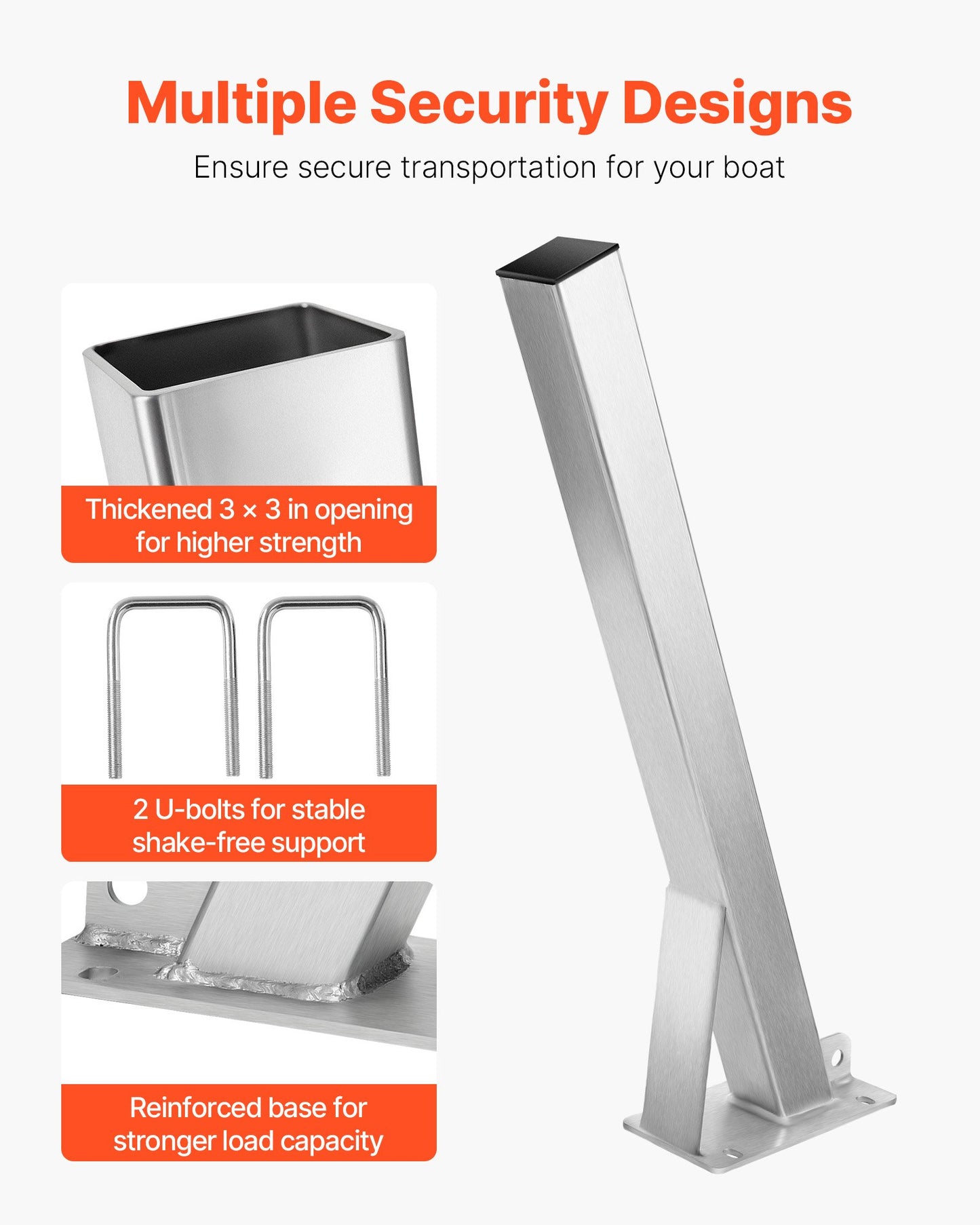 Vinschstativ för båttrailer, 76 x 76 x 863 mm vinschstolpar, båtvinschfäste med U-bultar för 76 mm B x 76-101 mm H trailertunga, galvaniserad, lämplig för vattenskoter, segelbåt, fiskebåt, motorbåt