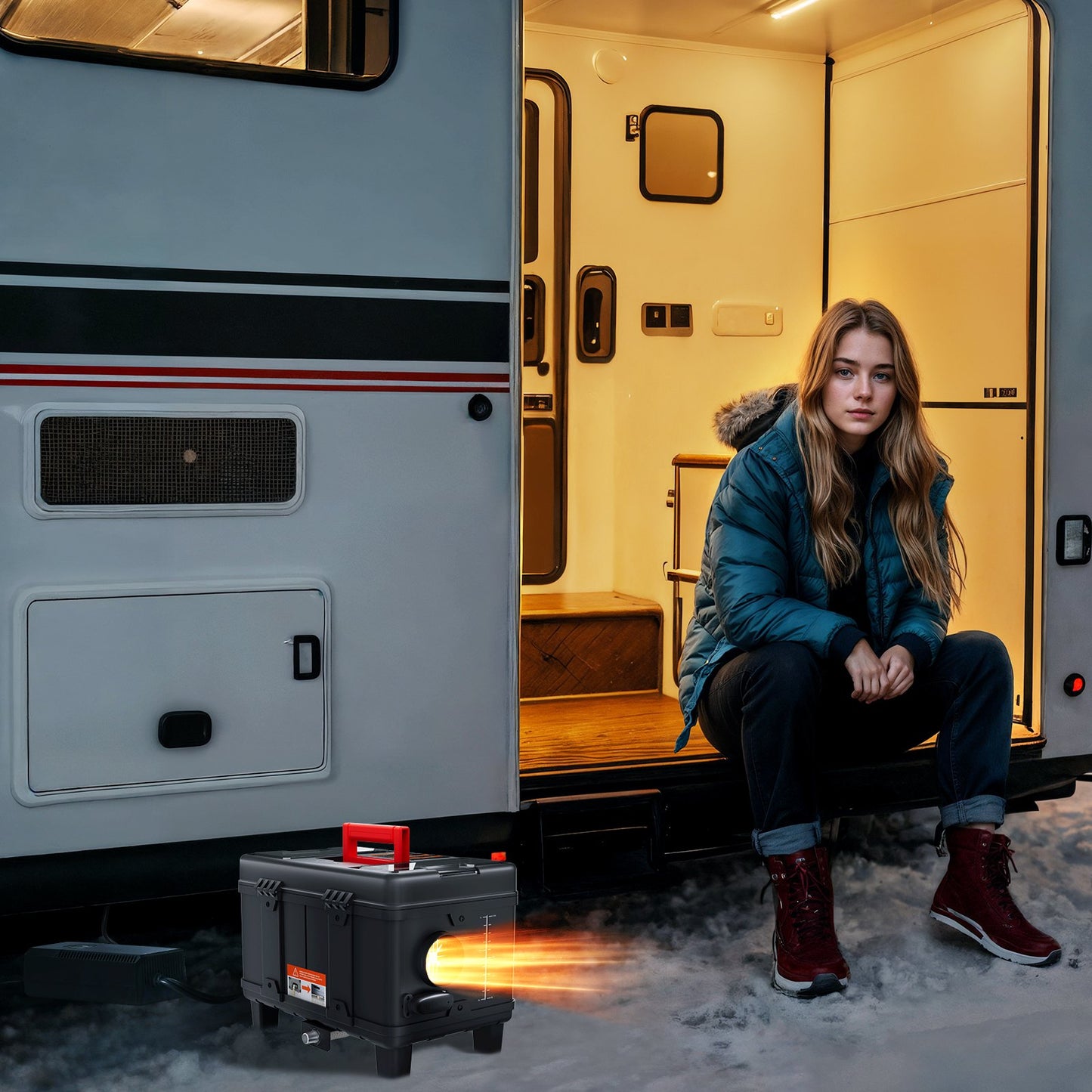 8KW dieselvärmare, 12V/24V allt-i-ett dieselluftvärmare, med Bluetooth-appkontroll, fjärrkontroll och display, CO-larm, snabb uppvärmning, bärbar dieselvärmare för fordon och garage