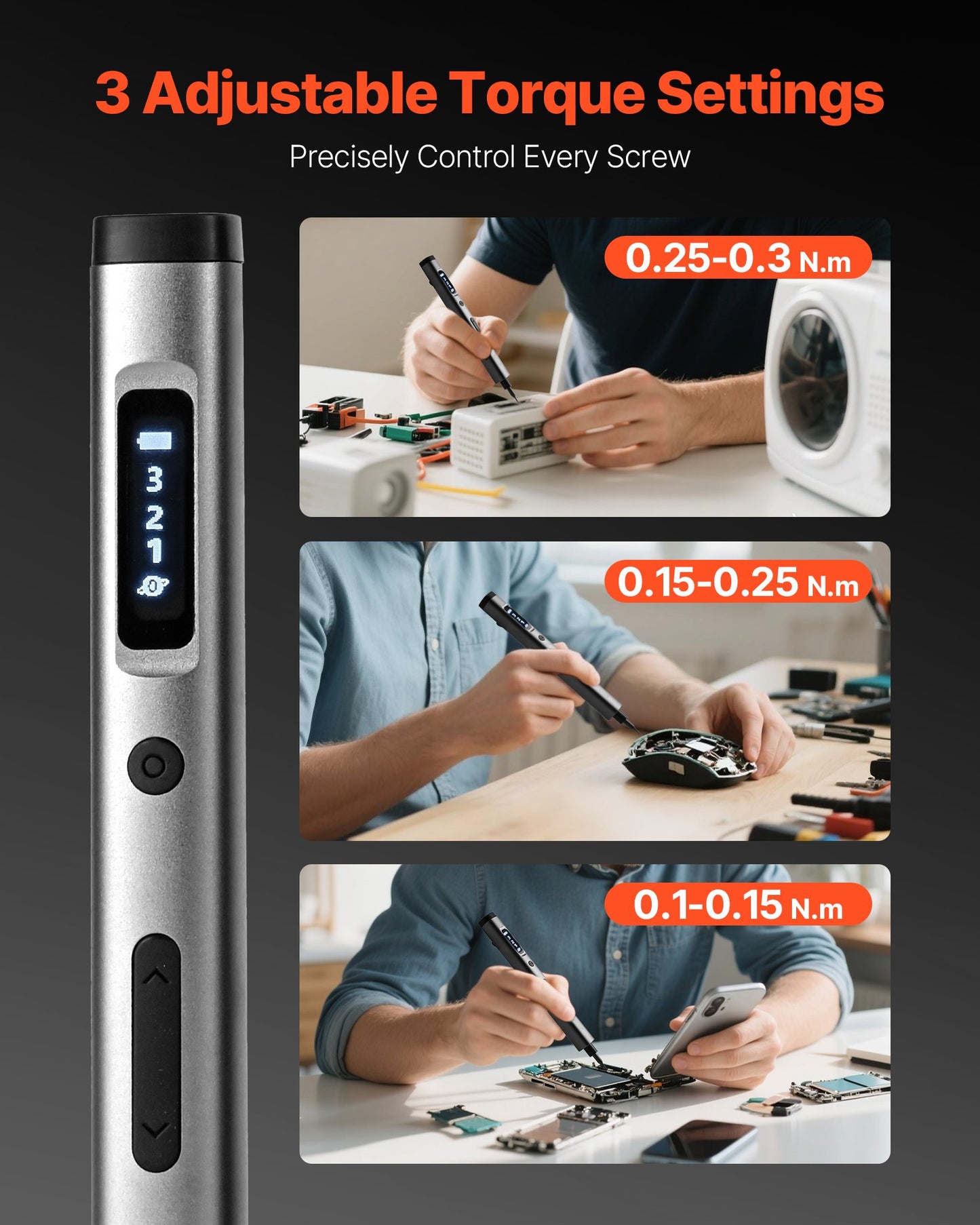 Elektrisk precisionsskruvmejselsats, 52 magnetiska bits, mini elektrisk skruvmejsel med magnetisk förvaringslåda, S2-stålbits, LED-lampa, typ-C-laddning, för reparation av telefoner, bärbara datorer och elektronik