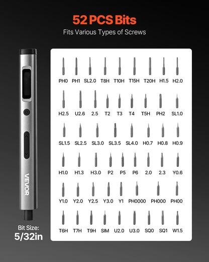 Elektrisk precisionsskruvmejselsats, 52 magnetiska bits, mini elektrisk skruvmejsel med magnetisk förvaringslåda, S2-stålbits, LED-lampa, typ-C-laddning, för reparation av telefoner, bärbara datorer och elektronik
