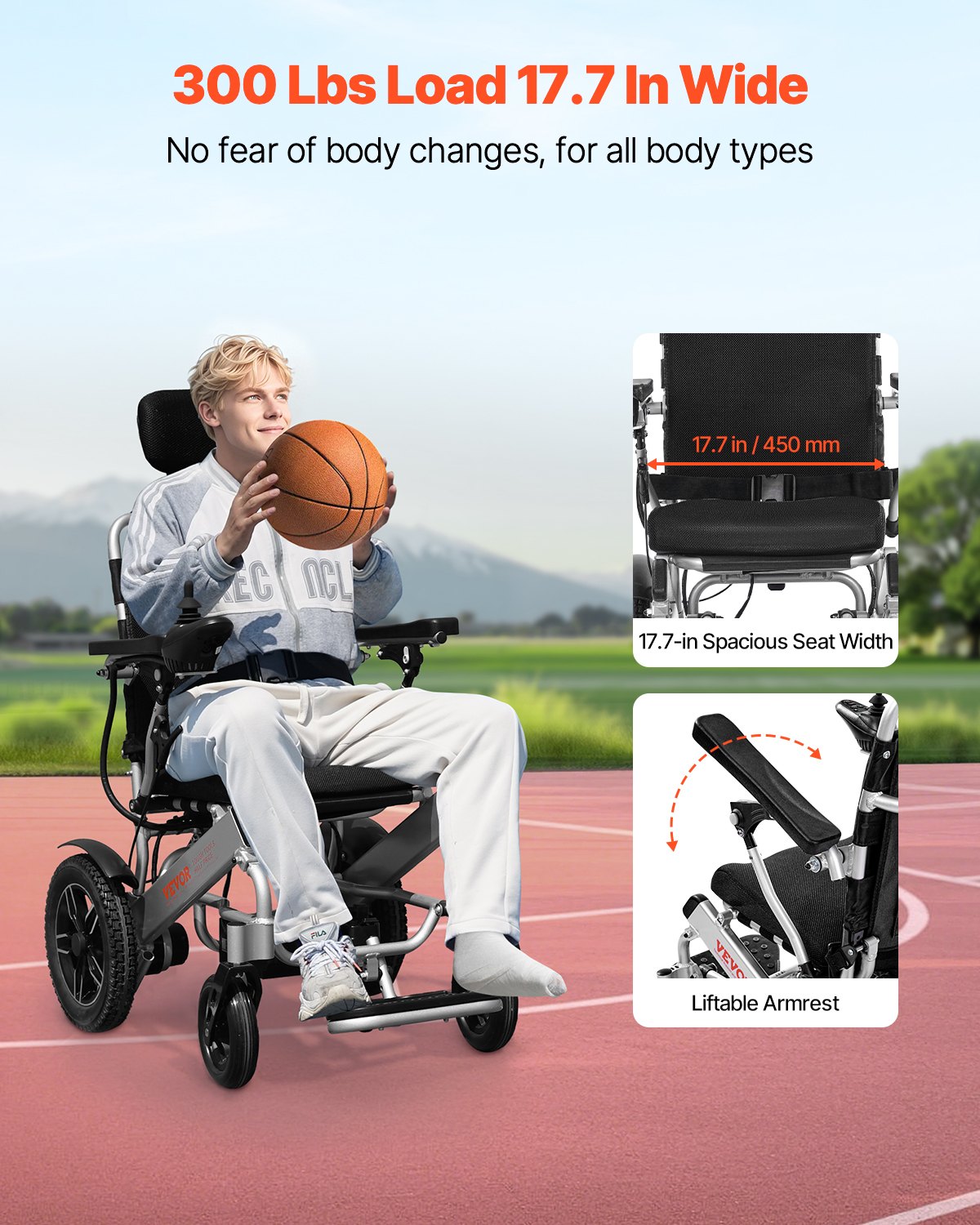 Elektrisk rullstol för vuxna, 136 kg kapacitet med justerbart ryggstöd, hopfällbar och lätt motoriserad rullstol, 21 km räckvidd, terrängdriven stol, bärbar för seniorer och funktionshindrade