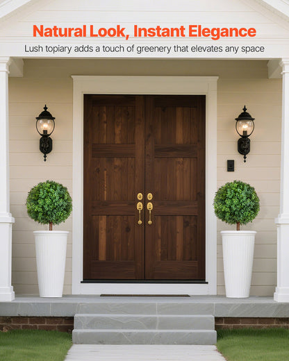 Konstgjorda buxbomträd med markspett, 2-set 686 mm konstgjorda buskar och krukväxter, konstgjorda sidenträd ser äkta ut för dekoration veranda utomhus inomhus uteplats trädgård balkong bakgård