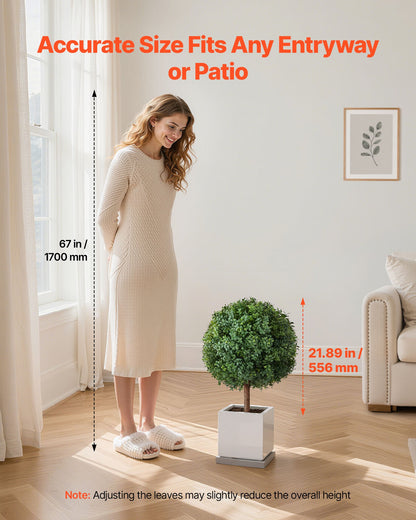 Konstgjorda buxbomträd med markspett, 2-set 686 mm konstgjorda buskar och krukväxter, konstgjorda sidenträd ser äkta ut för dekoration veranda utomhus inomhus uteplats trädgård balkong bakgård