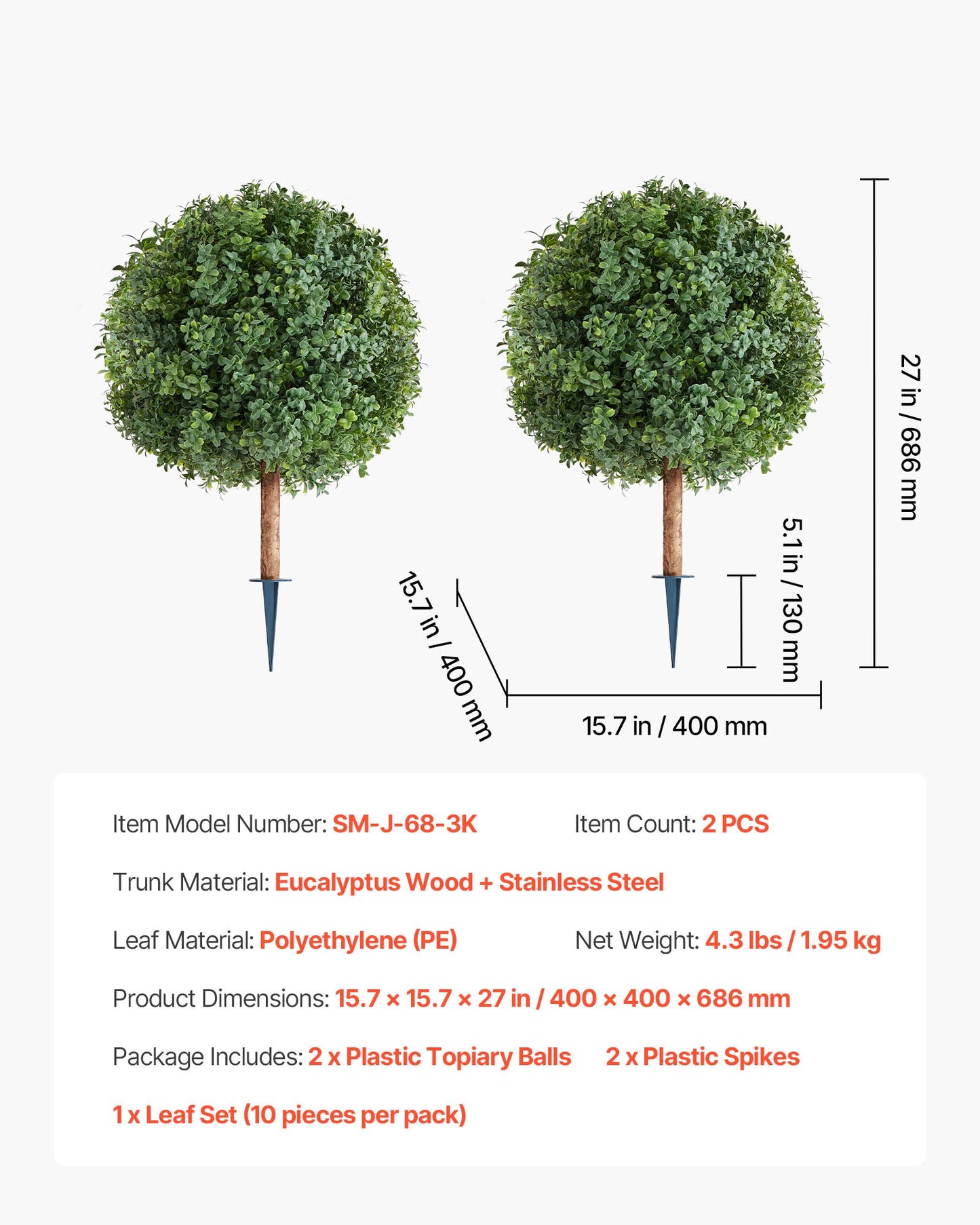 Konstgjorda buxbomträd med markspett, 2-set 686 mm konstgjorda buskar och krukväxter, konstgjorda sidenträd ser äkta ut för dekoration veranda utomhus inomhus uteplats trädgård balkong bakgård