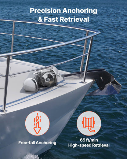 Horisontellt fiskespel, 12V DC 600W, Ankarsystem för ankarspel, lämpligt för 6,35 mm kätting eller 14,3 och 15,9 mm nylonrep, max dragkraft 260 kg, konstruktion i 316 rostfritt stål, för båtar 7-9 m