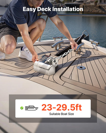 Horisontellt fiskespel, 12V DC 600W, Ankarsystem för ankarspel, lämpligt för 6,35 mm kätting eller 14,3 och 15,9 mm nylonrep, max dragkraft 260 kg, konstruktion i 316 rostfritt stål, för båtar 7-9 m