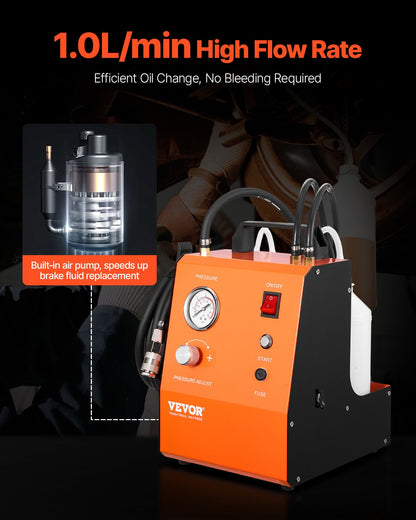 Elektrisk bromsluftningssats, professionell 220V huvudbromscylinderluftningssats med tryckmätare och inbyggd luftpump, mångsidig bromsluftningsadaptersats för både likström och växelström