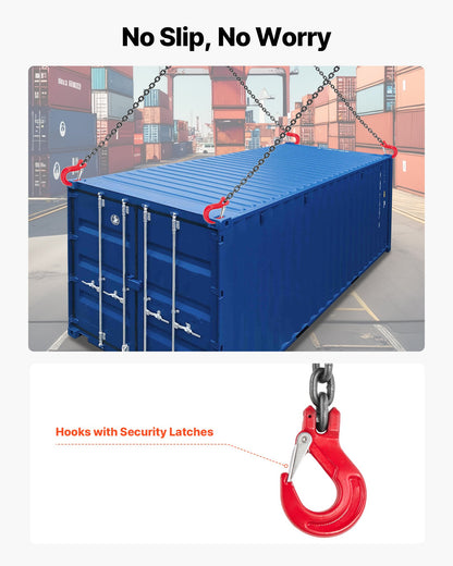 Kättinglyft, 6,3 mm x 1,5 m lyftkedjor med 4 gripkrokar, kraftig lyftlyft i G80-legerat stål, 2993 kg kapacitet, justerbara motorkättinglyftar för bogsering av last
