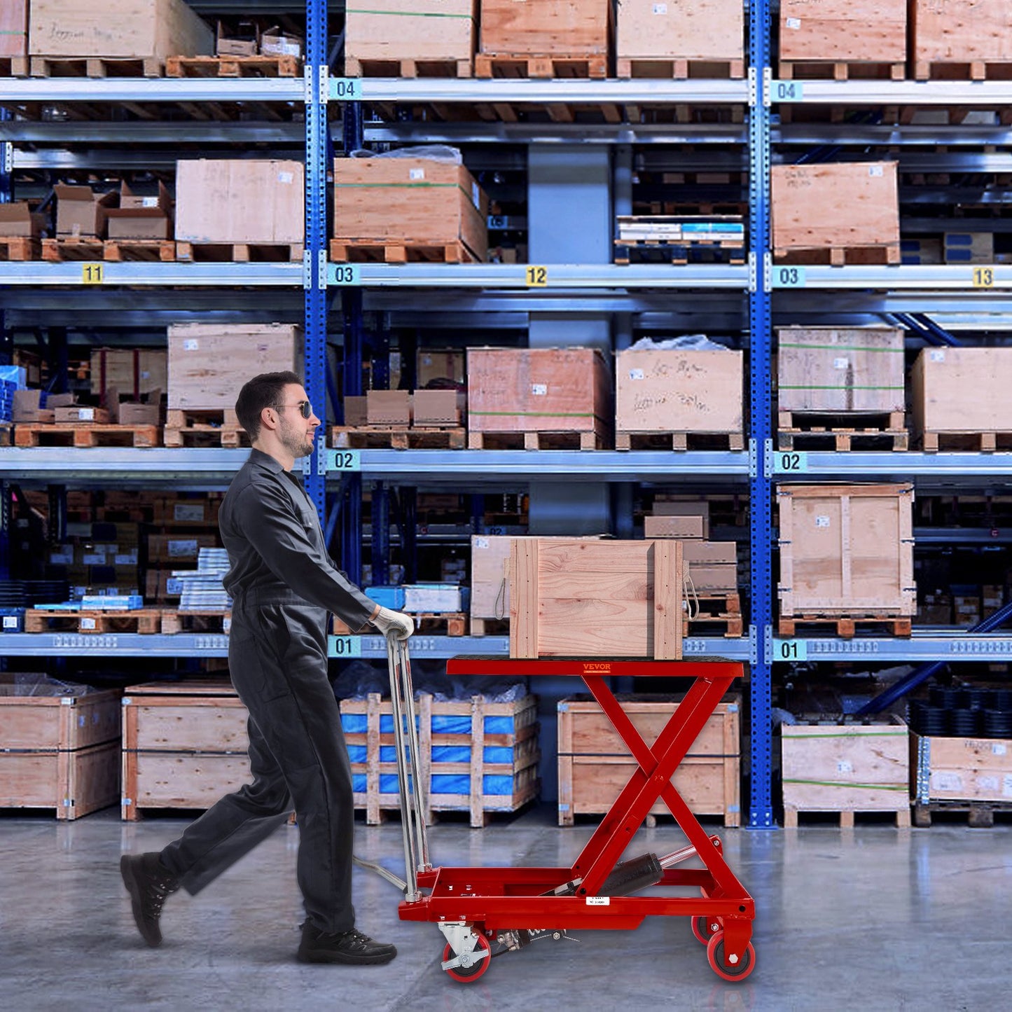 Hydraulisk lyftbordsvagn, 500lbs kapacitet 28,5" lyfthöjd, manuellt enkel saxlyftbord med 4 hjul och halkfri dyna, hydraulisk saxvagn för materialhantering, röd