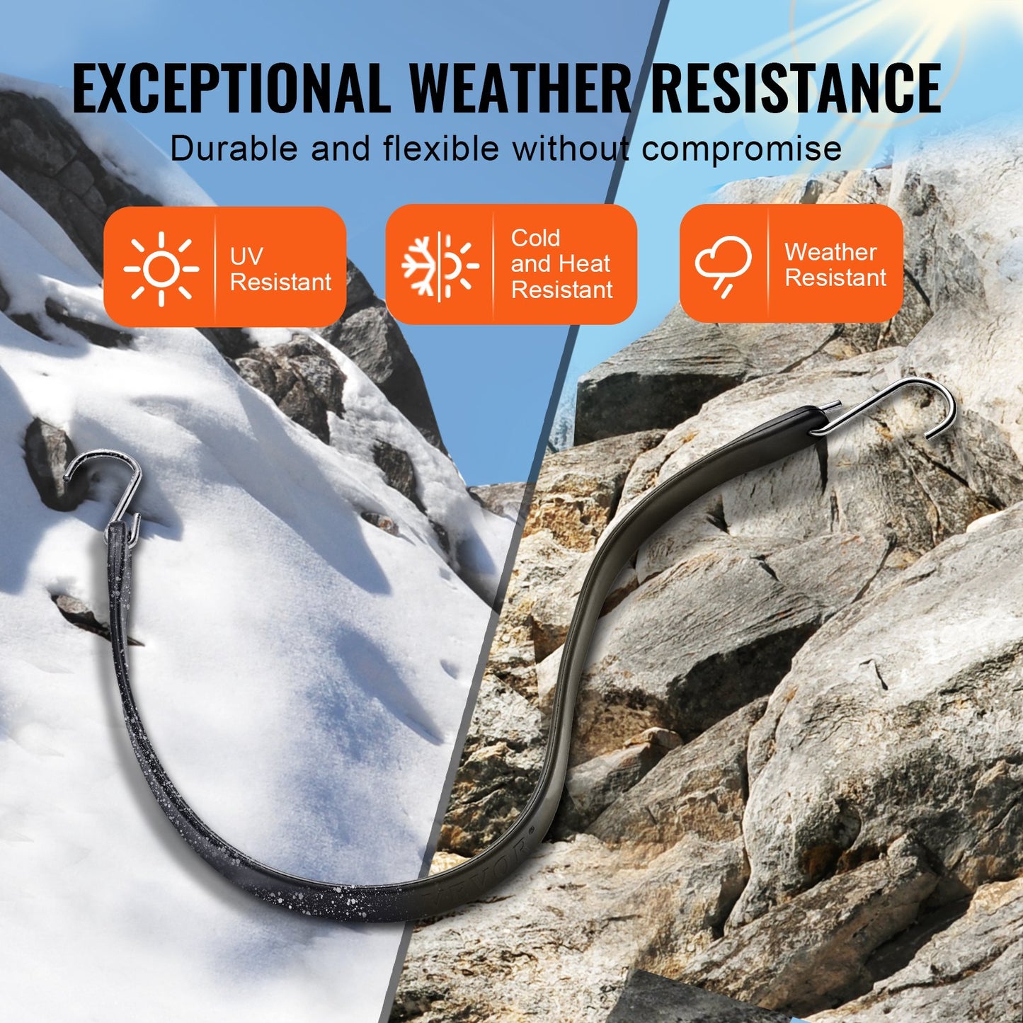 10-delat platt elastiskt rep, 20 mm kraftiga elastiska remmar med stål-S-krokar, 24" elastiskt elastiskt rep för last, presenningar, lastbilar och tält, svart