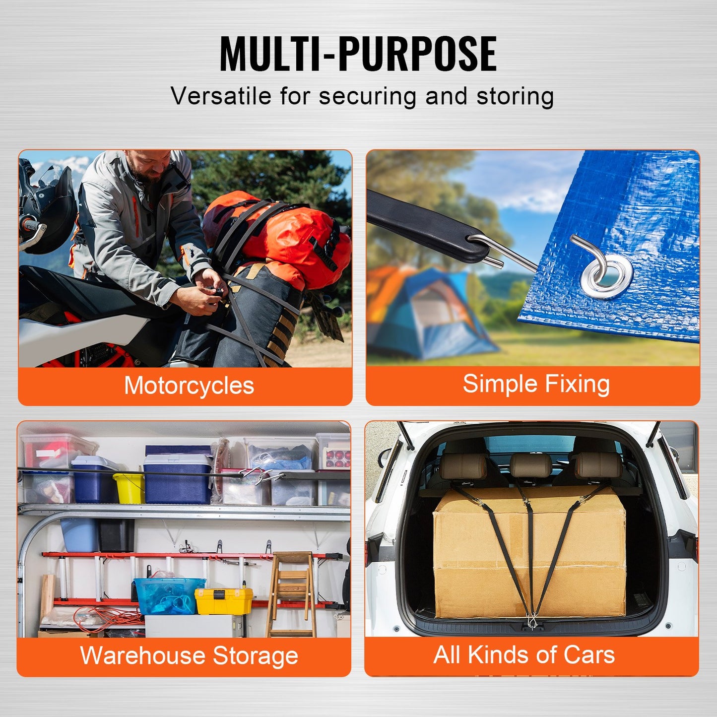 10-delat platt elastiskt rep, 20 mm kraftiga elastiska remmar med stål-S-krokar, 24" elastiskt elastiskt rep för last, presenningar, lastbilar och tält, svart