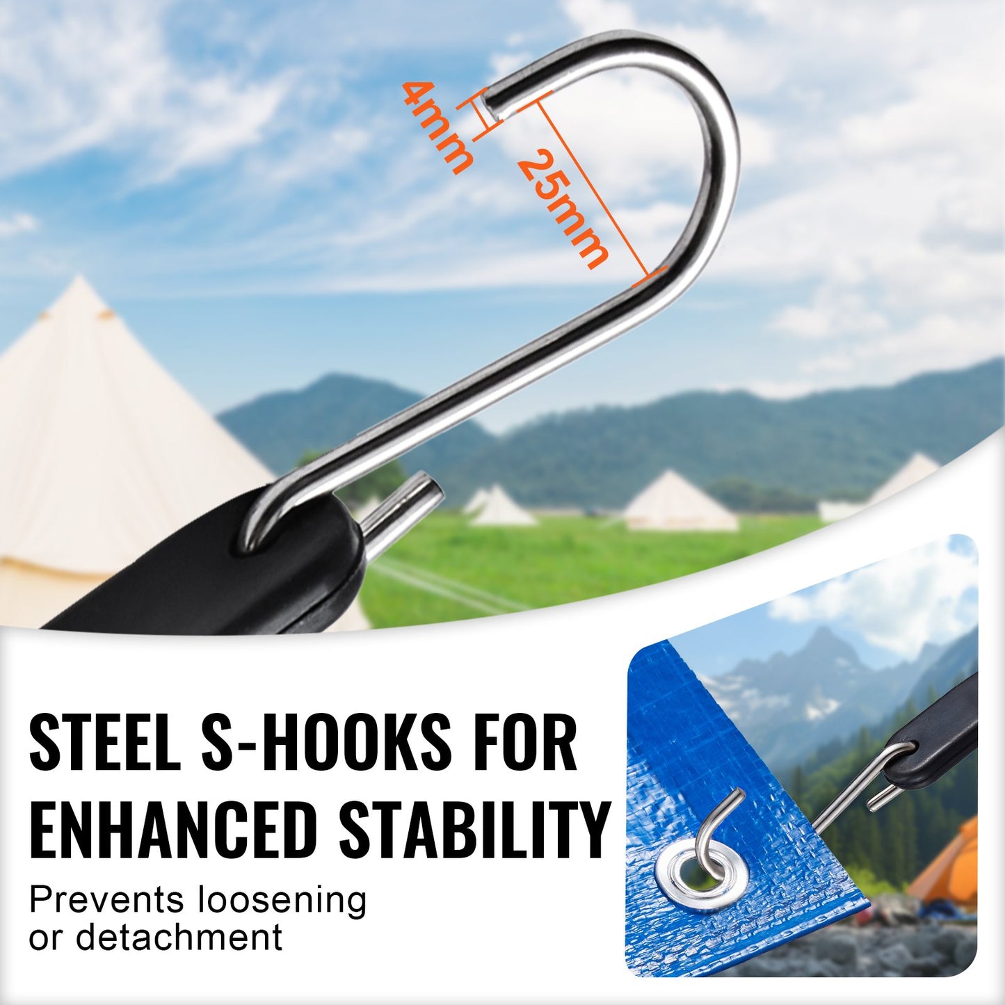 10-delat platt elastiskt rep, 20 mm kraftiga elastiska remmar med stål-S-krokar, 24" elastiskt elastiskt rep för last, presenningar, lastbilar och tält, svart
