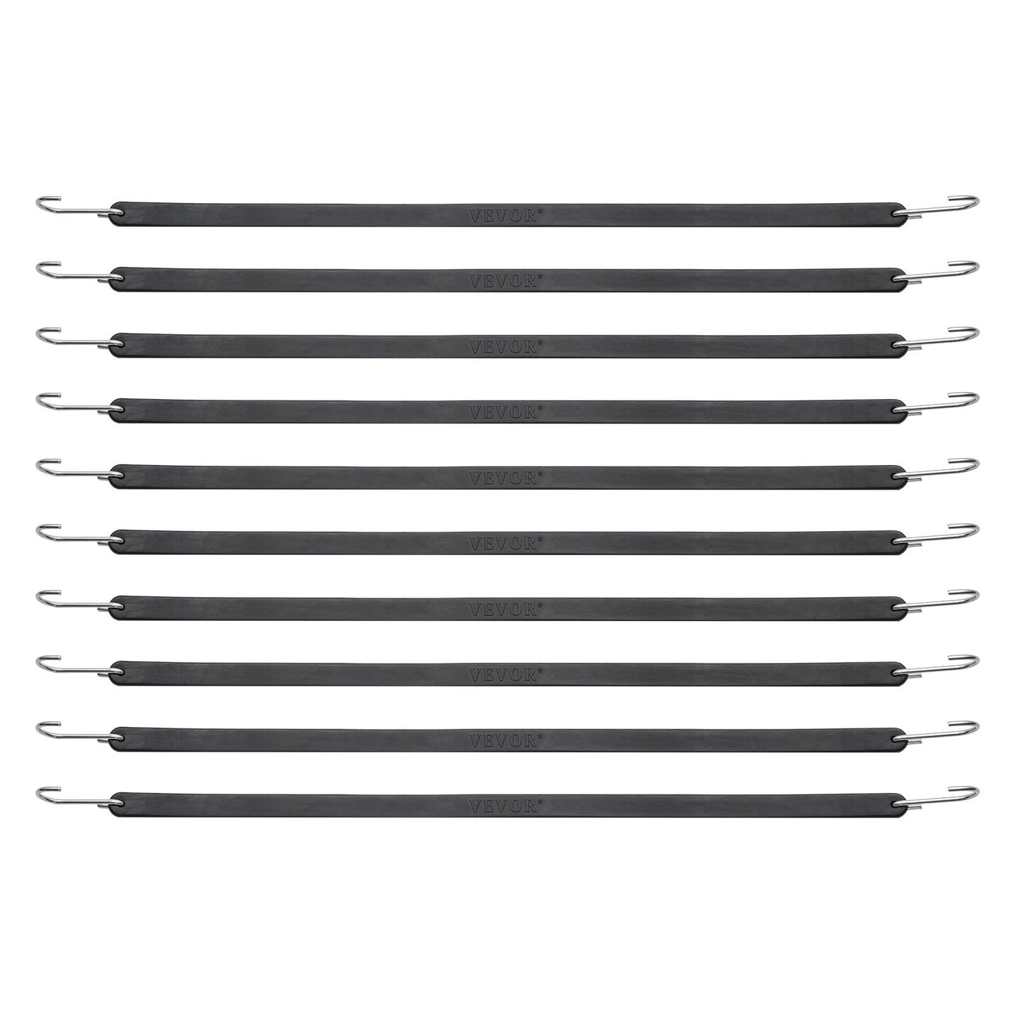 10-delat platt elastiskt rep, 20 mm kraftiga elastiska remmar med stål-S-krokar, 24" elastiskt elastiskt rep för last, presenningar, lastbilar och tält, svart