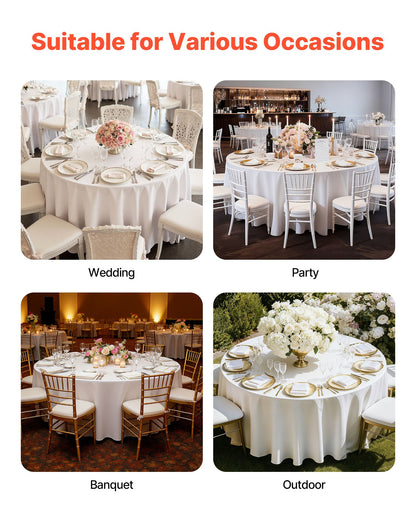 Vita runda dukar 2-pack, 120 tum i diameter, fläck- och skrynkelbeständiga, maskintvättbara dukar, bordsdukar i polyestertyg för bröllop, fest, bankett, formella evenemang