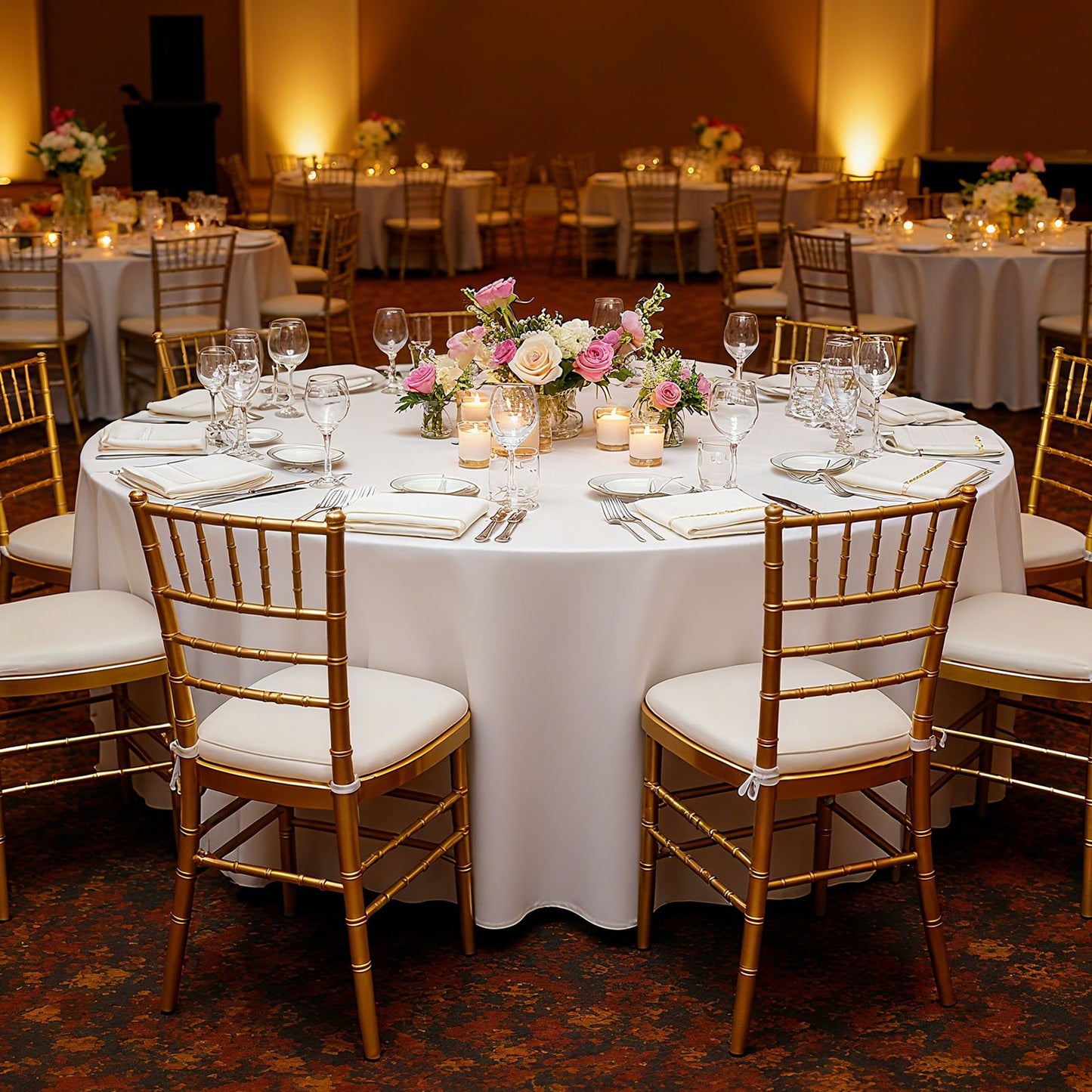 Vita runda dukar 2-pack, 120 tum i diameter, fläck- och skrynkelbeständiga, maskintvättbara dukar, bordsdukar i polyestertyg för bröllop, fest, bankett, formella evenemang