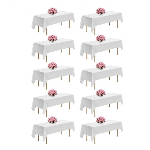 Vita dukar för rektangulära bord, 10-pack, 60 x 102 tum, återanvändbara och maskintvättbara dukar, skrynkelbeständiga bordsdukar i polyestertyg för bröllop, fest, bankett