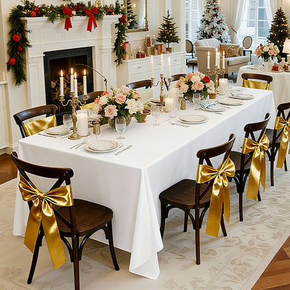 Vita dukar för rektangulära bord, 10-pack, 60 x 102 tum, återanvändbara och maskintvättbara dukar, skrynkelbeständiga bordsdukar i polyestertyg för bröllop, fest, bankett